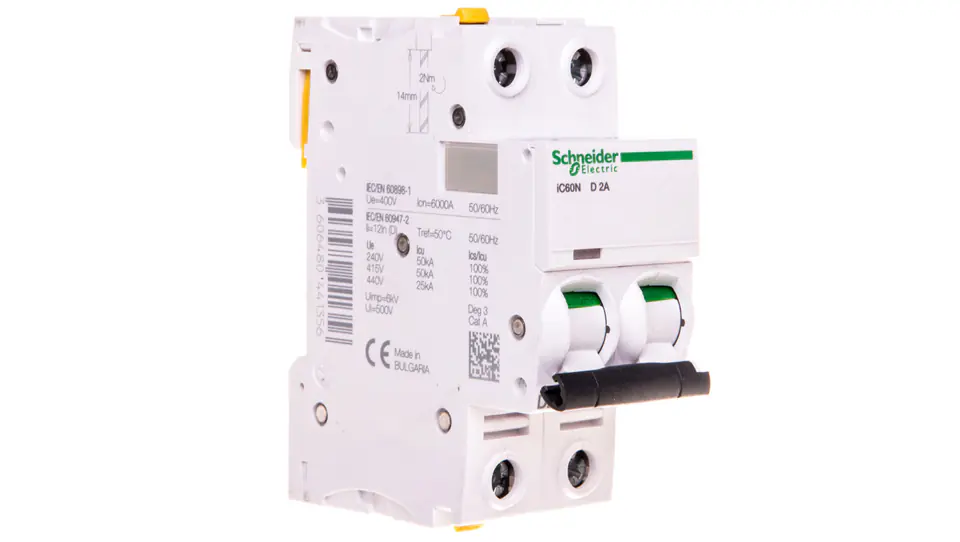 ⁨Circuit breaker 2P D 2A 6kA AC iC60N-D2-2 A9F05202⁩ at Wasserman.eu