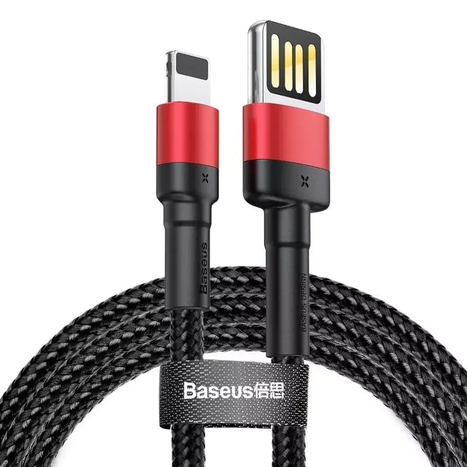 ⁨Kabel Lightning USB (dwustronny) Baseus Cafule 2,4A 1m (czarno-czerwony)⁩ w sklepie Wasserman.eu