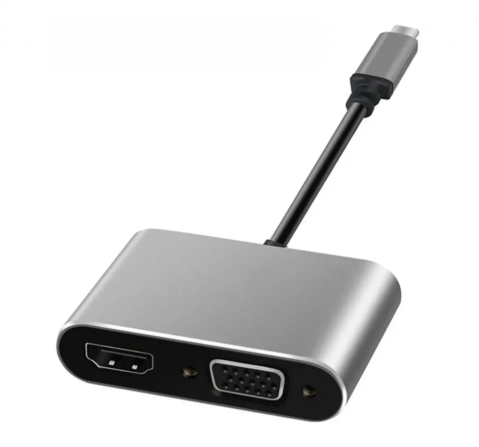 ⁨ADAPTER USB-C / HDMI żeński 4K 30Hz + SVGA 15pin żeński (ALU) ART oem⁩ w sklepie Wasserman.eu