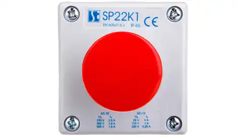 ⁨Control station 1-hole mushroom button red 1R grey IP65 SP22K1\04-1⁩ at Wasserman.eu