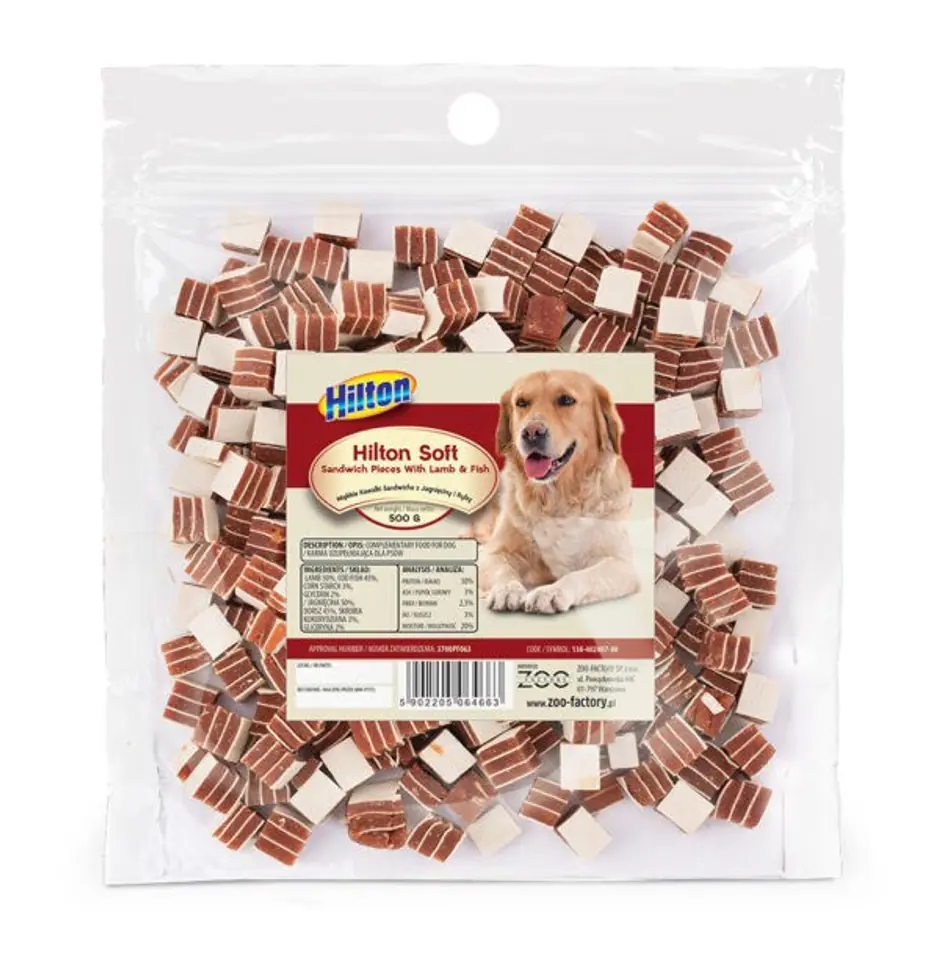 ⁨HILTON Sandwich pieces with lamb and fish - Dog treat - 500 g⁩ at Wasserman.eu