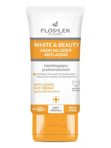 ⁨FLOSLEK Pharma White&Beauty Krem na dzień Anti-Aging zapobiegający przebarwieniom SPF50+ 50ml⁩ w sklepie Wasserman.eu