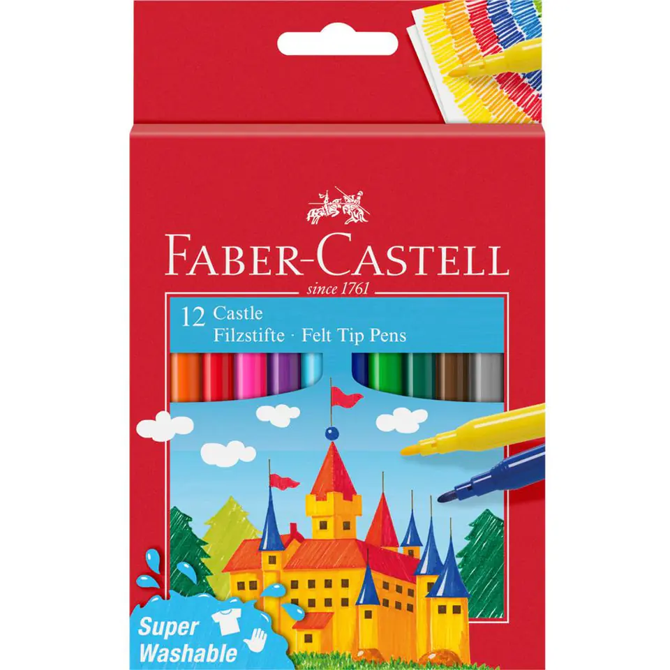 ⁨Flamastry ZAMEK 12 kolorów opakowanie kartonowe 554201 FABER-CASTELL⁩ w sklepie Wasserman.eu