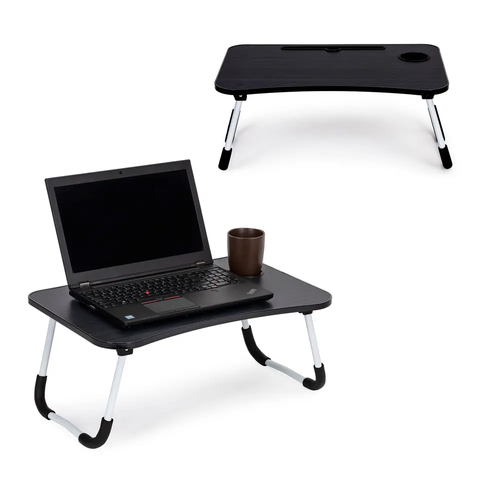 ⁨Podstawka pod laptopa stolik do łóżka 60x40 cm czarna ModernHome⁩ w sklepie Wasserman.eu
