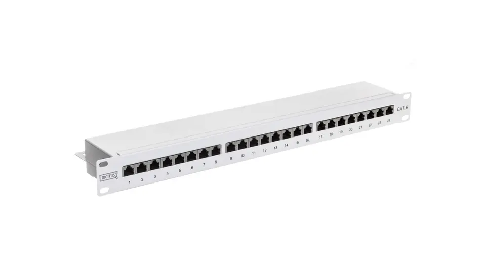 ⁨Complete patch panel 19 inch 24x RJ45 S/FTP Cat. 6 1U grey (RAL 7035) DN-91624S⁩ at Wasserman.eu