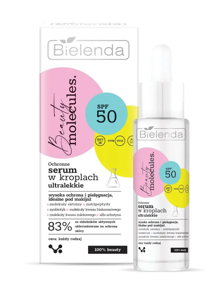 ⁨Bielenda Beauty Molecules.Ochronne Ultralekkie Serum w kroplach SPF50 - do każdego rodzaju cery 30ml⁩ w sklepie Wasserman.eu