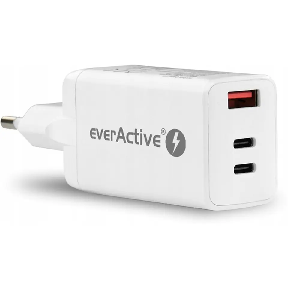 ⁨Ładowarka sieciowa 230V EVERACTIVE SC-650Q 1xUSB 3A + 2xUSB-C 3,25A 65W biała⁩ w sklepie Wasserman.eu