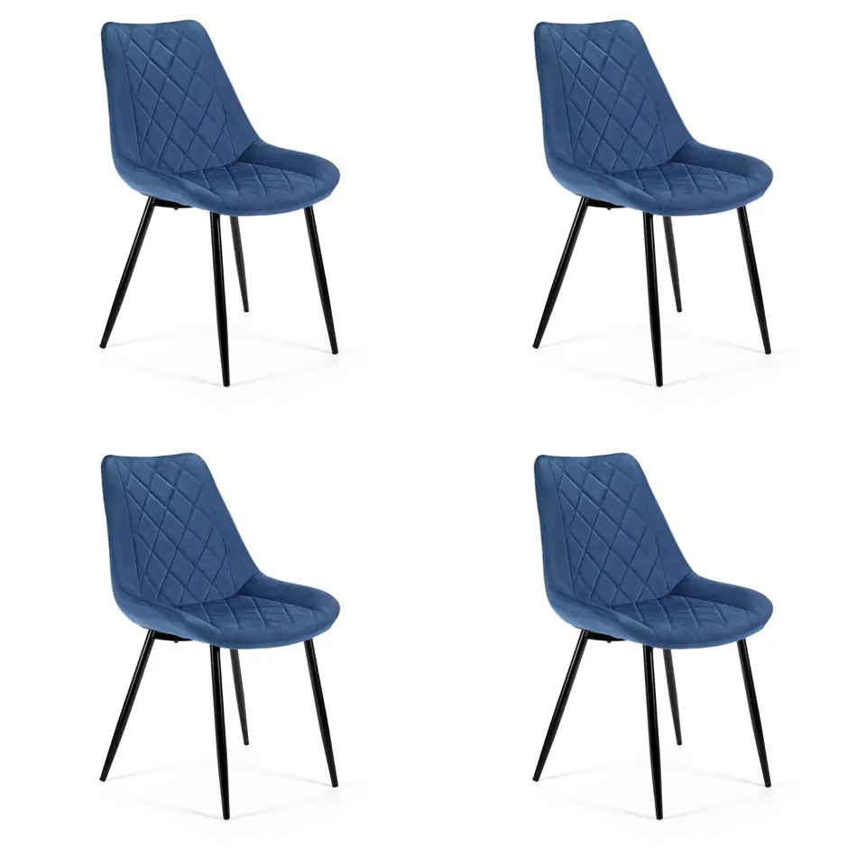 ⁨4x Velour upholstered quilted chair SJ.0488 Navy⁩ at Wasserman.eu