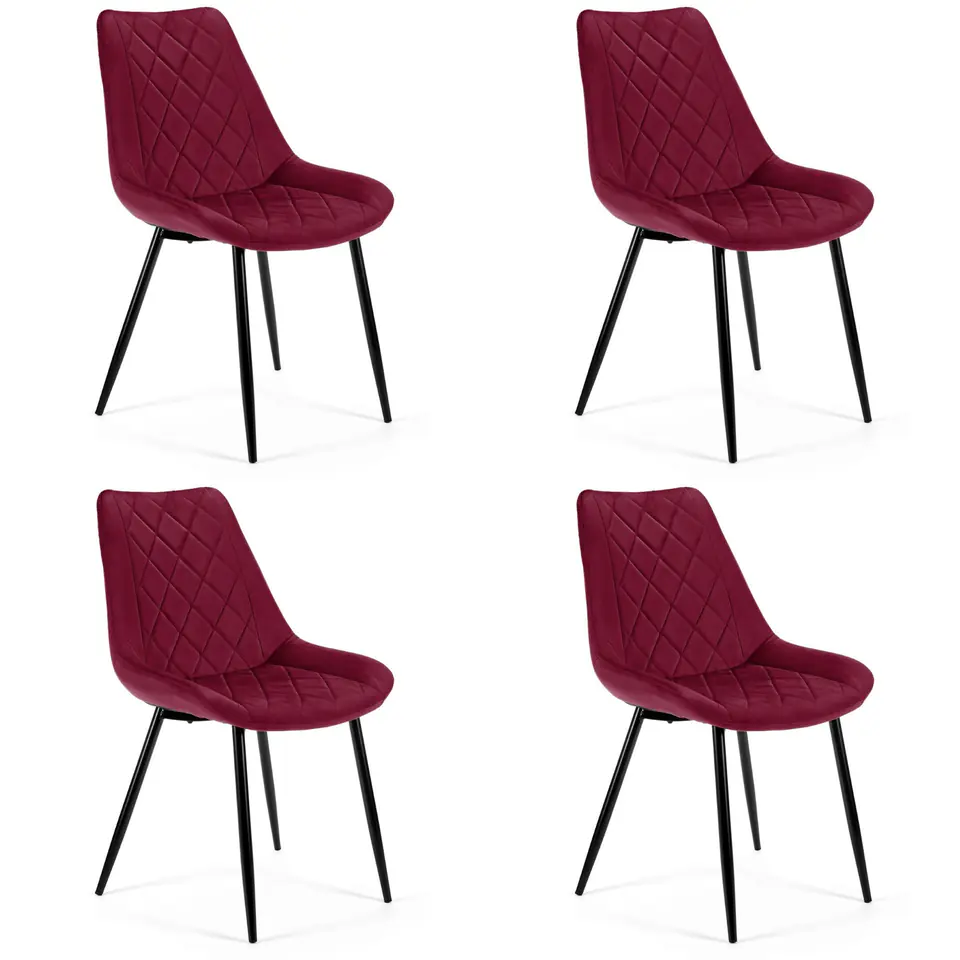 ⁨4x Velour upholstered quilted chair SJ.0488 Burgundy⁩ at Wasserman.eu