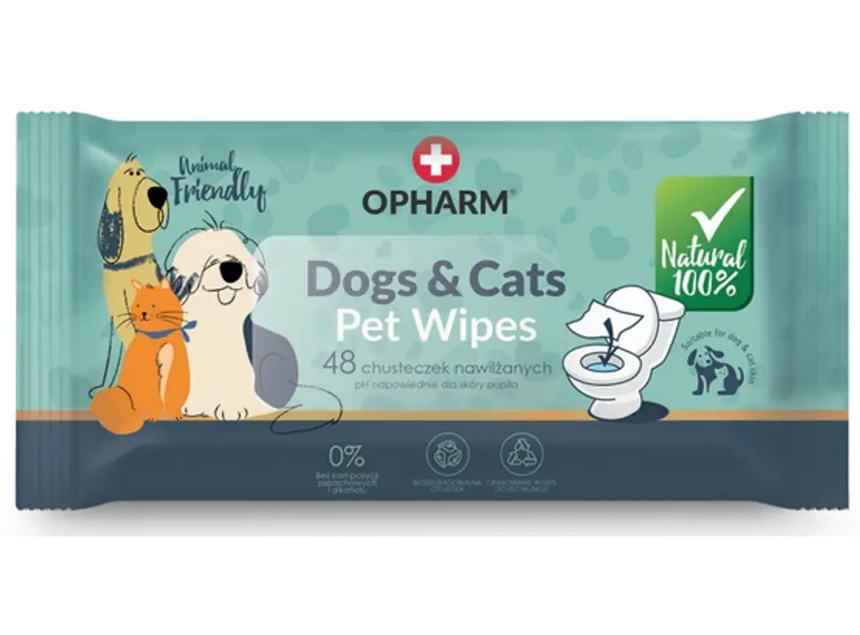 ⁨Opharm Dogs & Cats Pet Wipes - chusteczki nawilżane dla psa i kota 48szt⁩ w sklepie Wasserman.eu