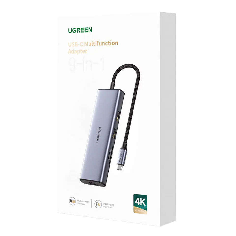 ⁨Adapter UGREEN Revodok 9w1 CM490 Hub USB-C, 2x USB-A 3.0, USB-A 2.0, 2x HDMI 4K/60Hz, SD/TF, RJ45 (gwiezda szarość)⁩ w sklepie Wasserman.eu