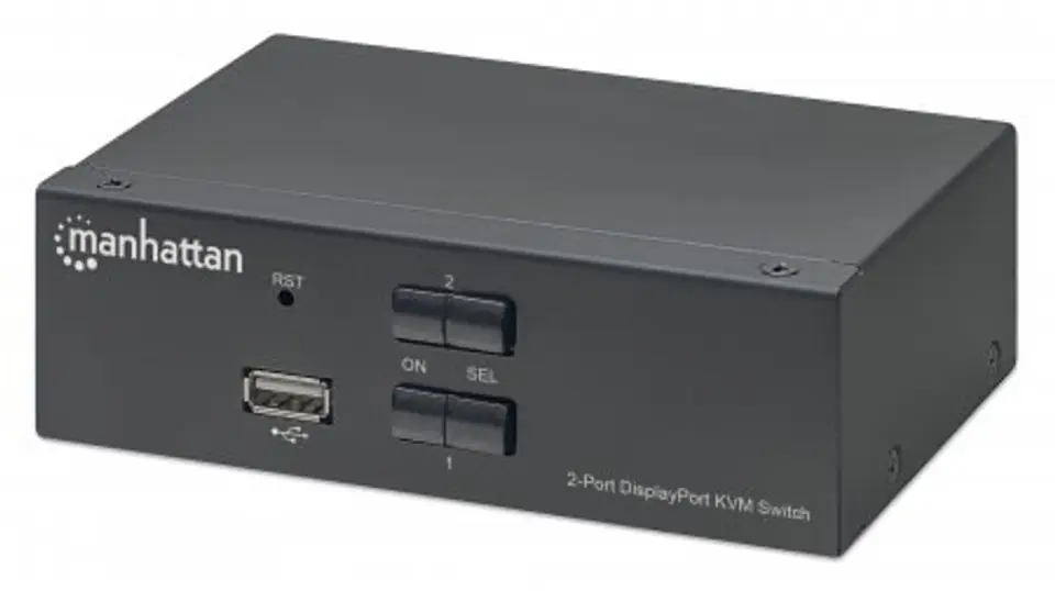 ⁨Manhattan DisplayPort 1.2 KVM Switch 2-Port, 4K@60Hz, USB-A/3.5mm Audio/Mic Connections, Cables included, Audio Support, Control 2x computers from one pc/mouse/screen, USB Powered, Black, Three Year Warranty, Boxed⁩ at Wasserman.eu