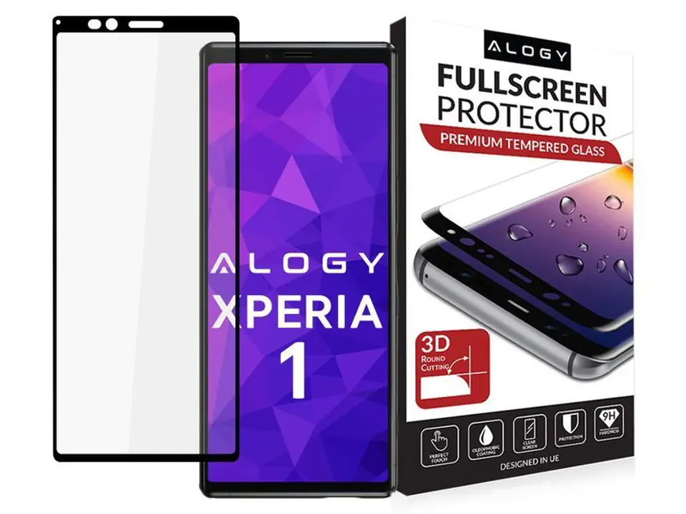 ⁨Szkło hartowane Alogy case friendly do Sony Xperia 1 Czarne⁩ w sklepie Wasserman.eu