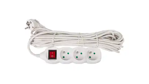 ⁨Extension cable with switch 3-socket with/u 10m /H05VV-F 3G1/ white P1310⁩ at Wasserman.eu