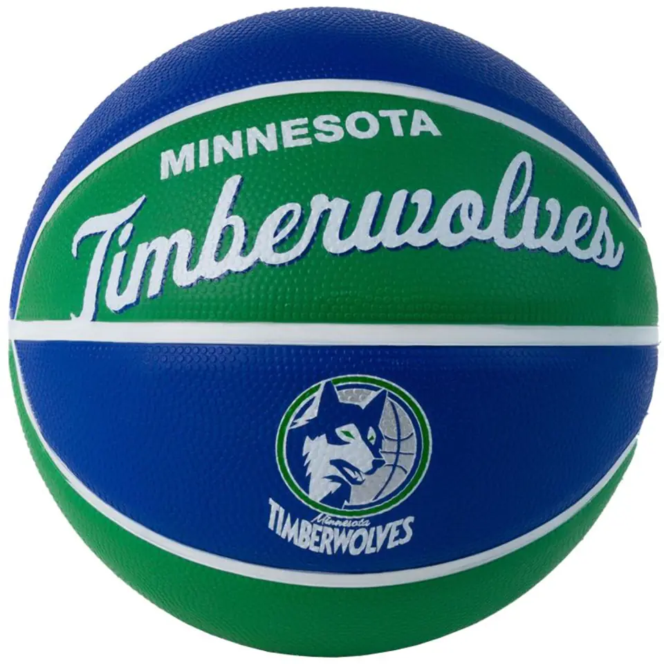 ⁨Piłka Wilson Team Retro Minnesota Timberwolves Mini Ball (kolor Niebieski. Zielony, rozmiar 3)⁩ w sklepie Wasserman.eu