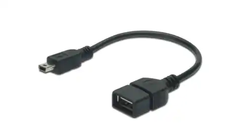 ⁨Connection cable USB 2.0 OTG Type miniUSB B(5pins)/USB A, M/F black 0,2m AK-300310-002-S⁩ at Wasserman.eu