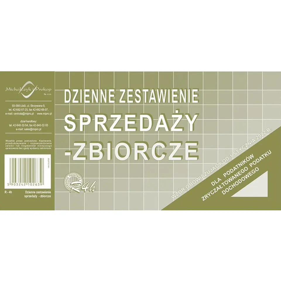 ⁨R-4h Dzienne zestawie sprzedaży-zbiorcze 1/3 A4 Michalczyk i Prokop⁩ w sklepie Wasserman.eu