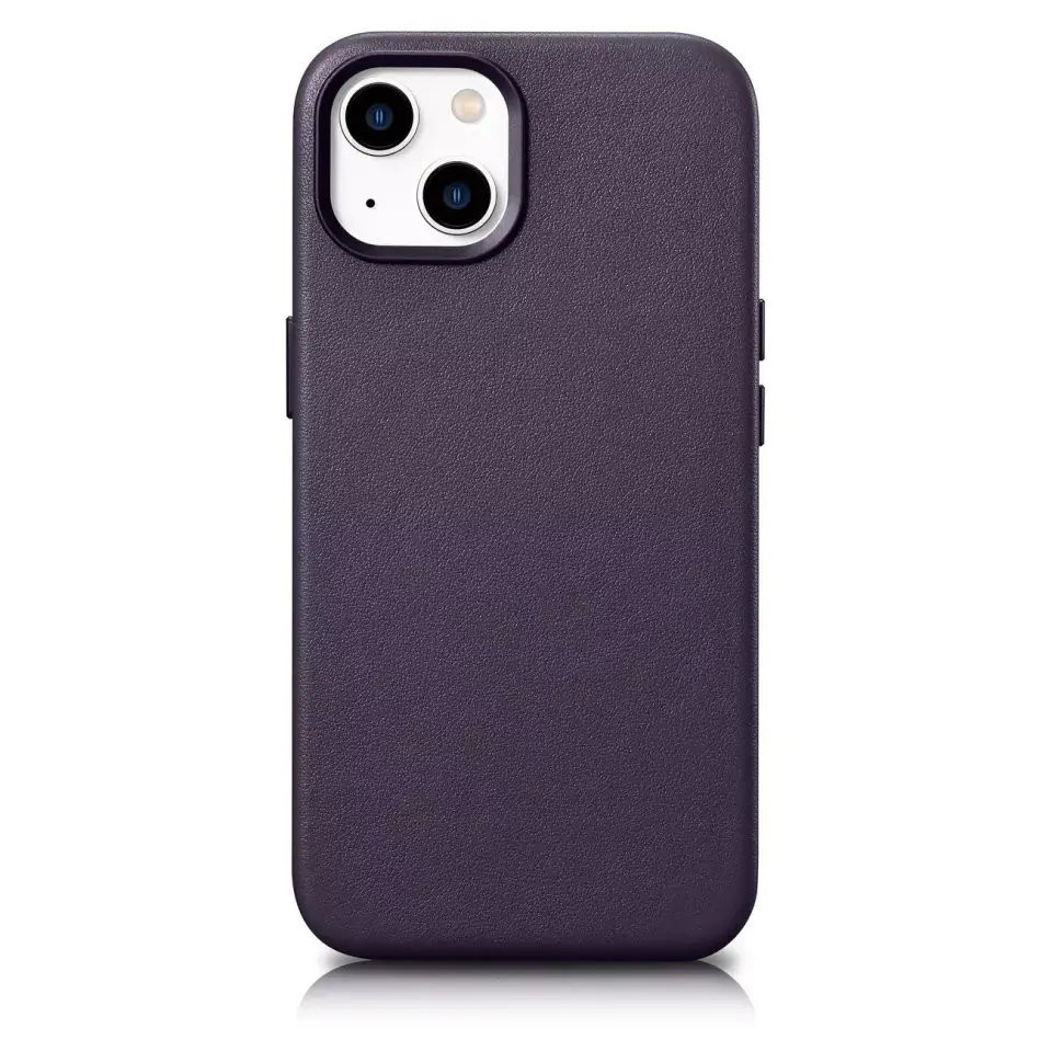 ⁨Etui na telefon iCarer Case Leather z naturalnej skóry do iPhone 14 Plus ciemnofioletowy (kompatybilne z MagSafe)⁩ w sklepie Wasserman.eu
