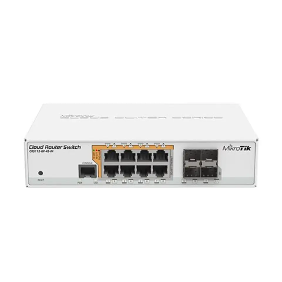 ⁨MikroTik Cloud Router Switch CRS112-8P-4S-IN porty SFP ilość 4, Desktop, Dual Power Suply: 28V 3.4V w zestawie. (Opcjonalny doda⁩ w sklepie Wasserman.eu