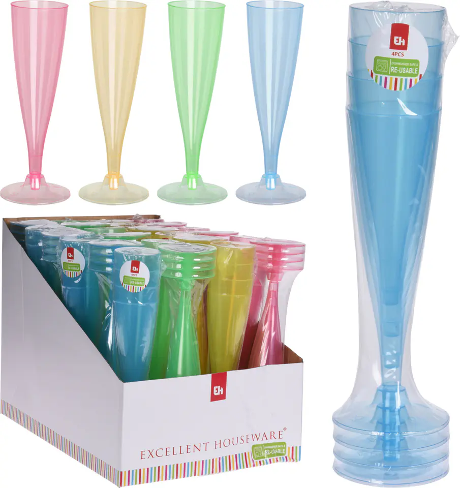 ⁨KOMPLET 4 KIELISZÓW DO SZAMPANA 130ML PLASTKOWYCH⁩ w sklepie Wasserman.eu