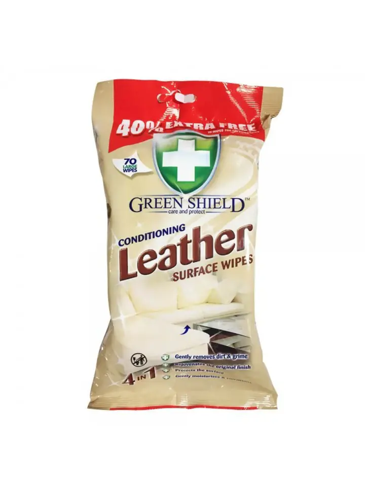 ⁨GREEN Chusteczki do mebli skórzanych 70szt SHIELD LEATHER WIPES⁩ w sklepie Wasserman.eu