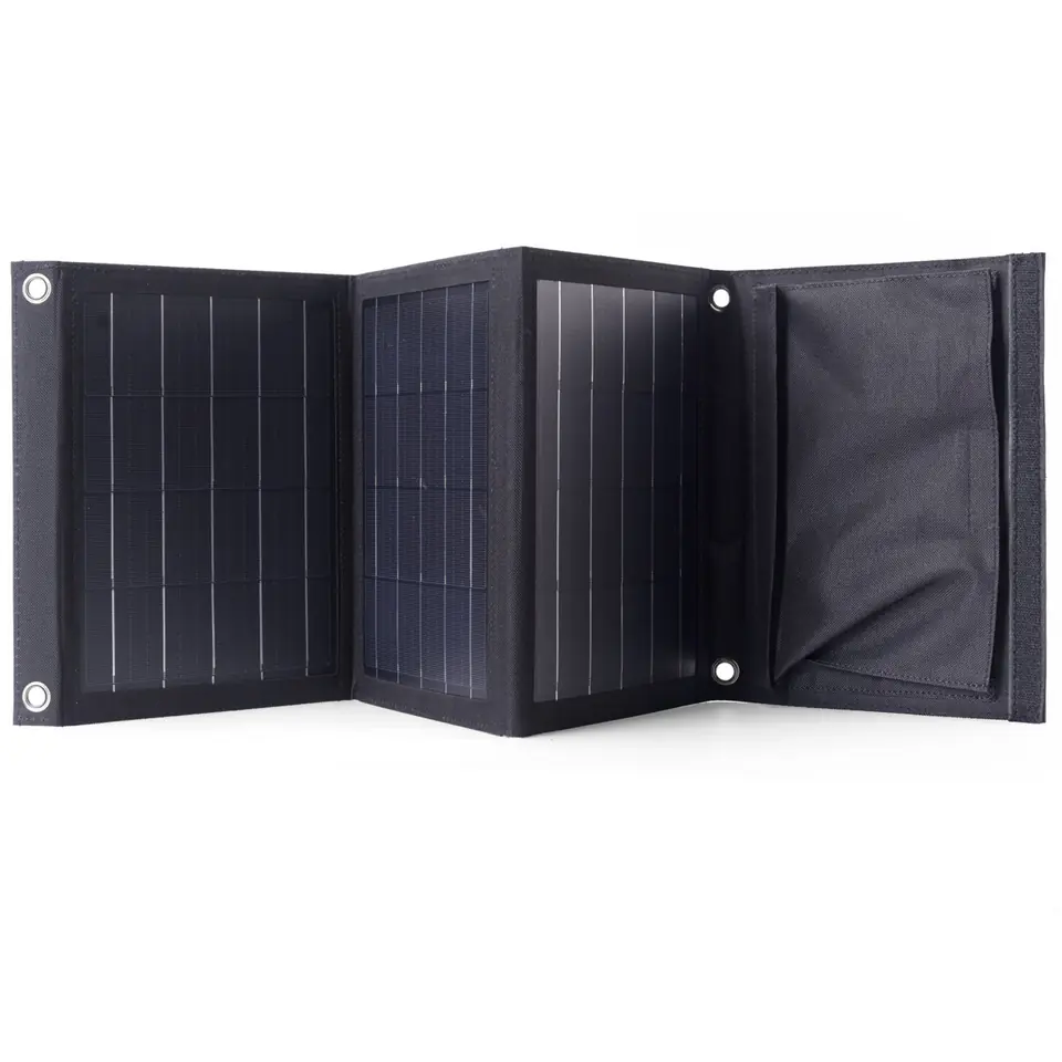 ⁨Choetech rozkładana podróżna ładowarka solarna słoneczna fotowoltaiczna 22W 2x USB 5V / 2,4A panel słoneczny (81,5 x 24 cm) czarny (SC005)⁩ w sklepie Wasserman.eu