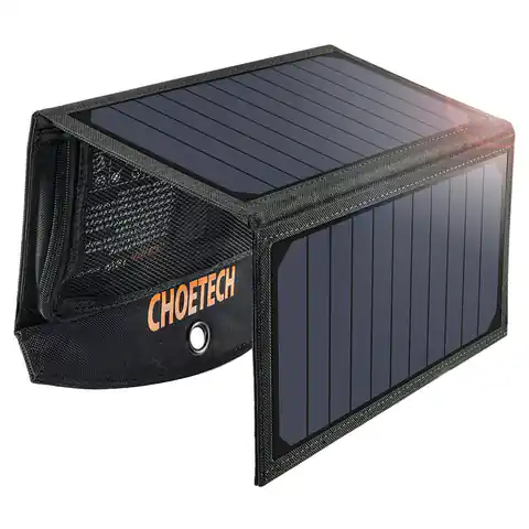 ⁨Ładowarka solarna słoneczna USB składana 19W 2xUSB czarna⁩ w sklepie Wasserman.eu