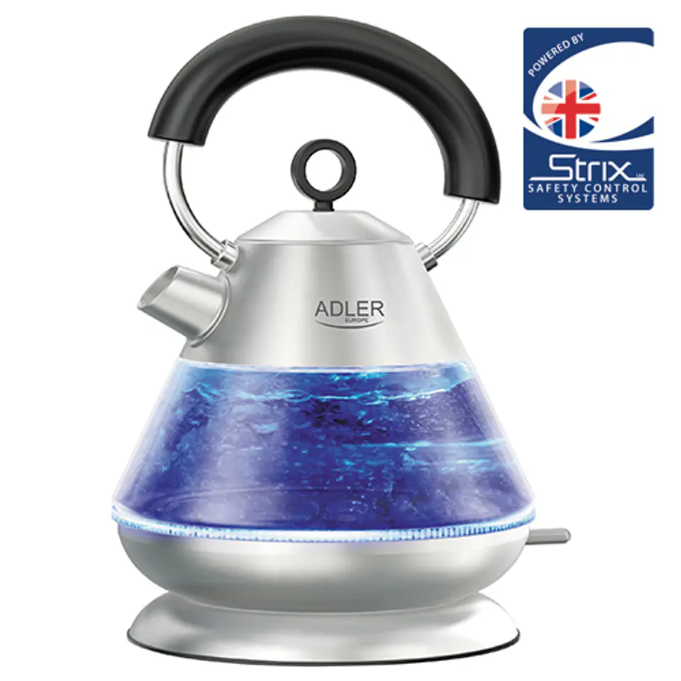 ⁨Adler Kettle AD 1282 Electric, 1850 W, 1.5 L, Glass/Stainless steel, 360° rotational base, Inox⁩ at Wasserman.eu