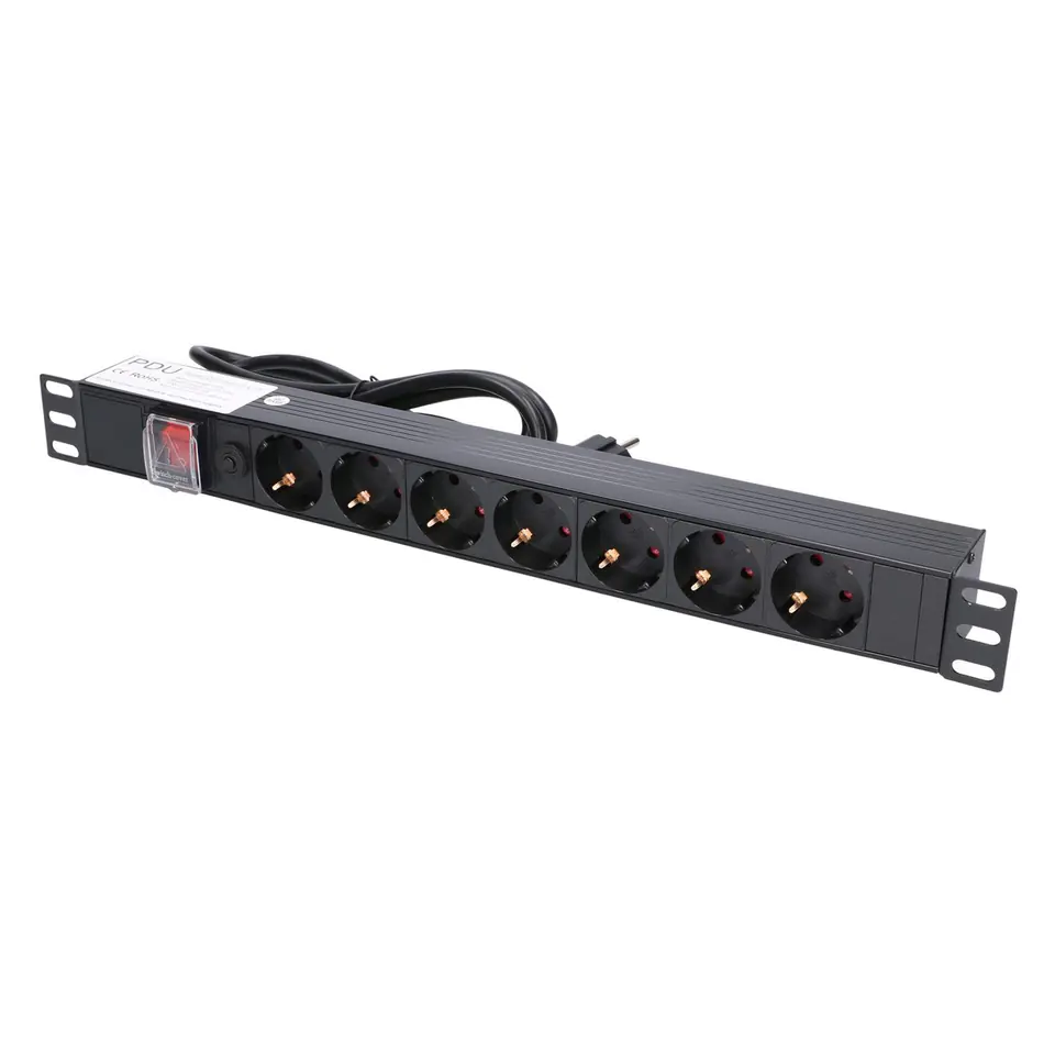 Power strip 19-inches 1U, 7 sockets, with switch 2m at Wasserman.eu