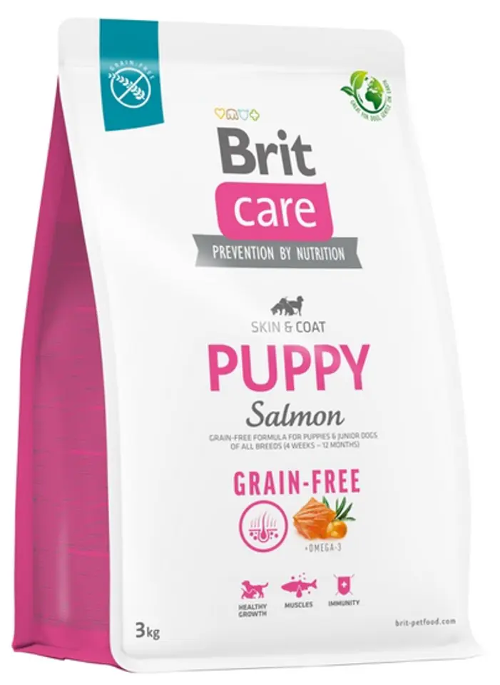 ⁨Dry food for puppies and young dogs of all breeds (4 weeks - 12 months).Brit Care Dog Grain-Free Puppy Salmon 3kg⁩ at Wasserman.eu