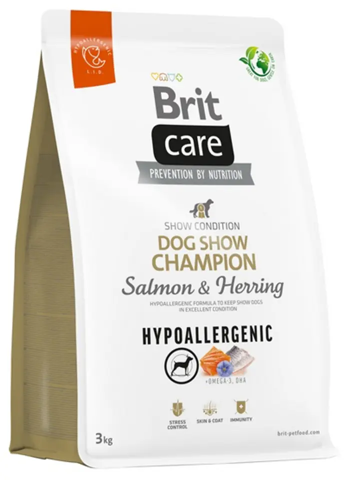 ⁨BRIT Care Hypoallergenic Adult Dog Show Champion Salmon & Herring - dry dog food - 3 kg⁩ at Wasserman.eu