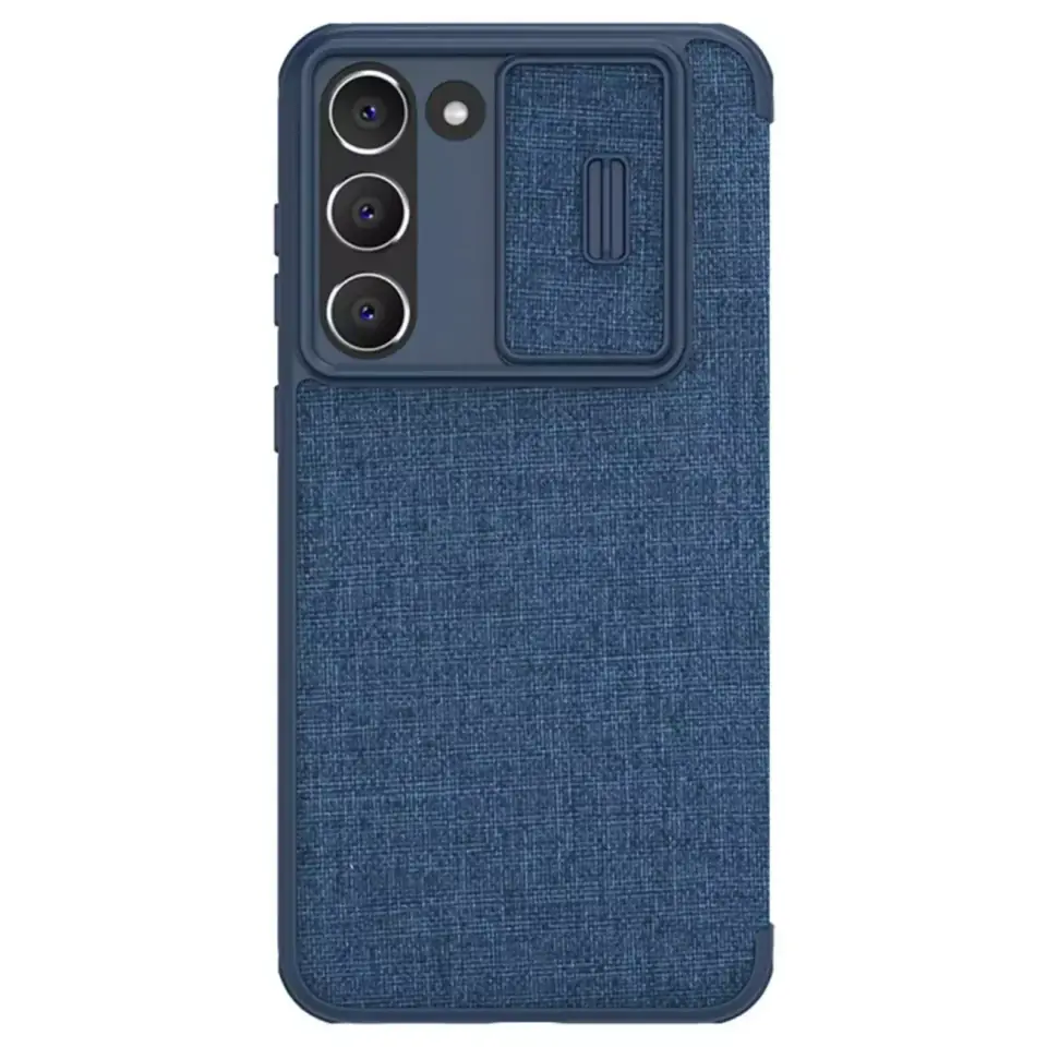 ⁨Etui Nillkin Qin Cloth Pro Case etui do Samsung Galaxy S23+ pokrowiec z klapką osłona na aparat niebieskie⁩ w sklepie Wasserman.eu