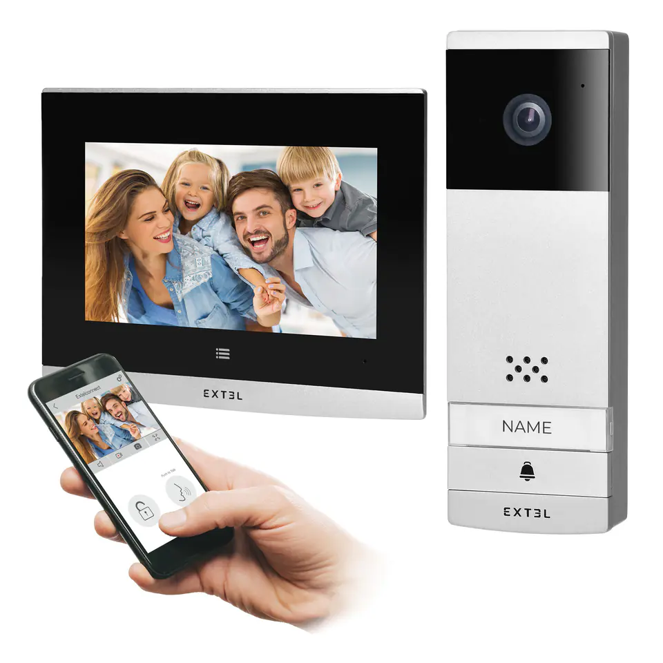 ⁨Extel Wave, bezprzewodowy zestaw wideo domofonowy, monitor 7", dotykowy, menu OSD,  WI-FI + APP na telefon, sterowanie bramą, zasięg do 350m⁩ w sklepie Wasserman.eu