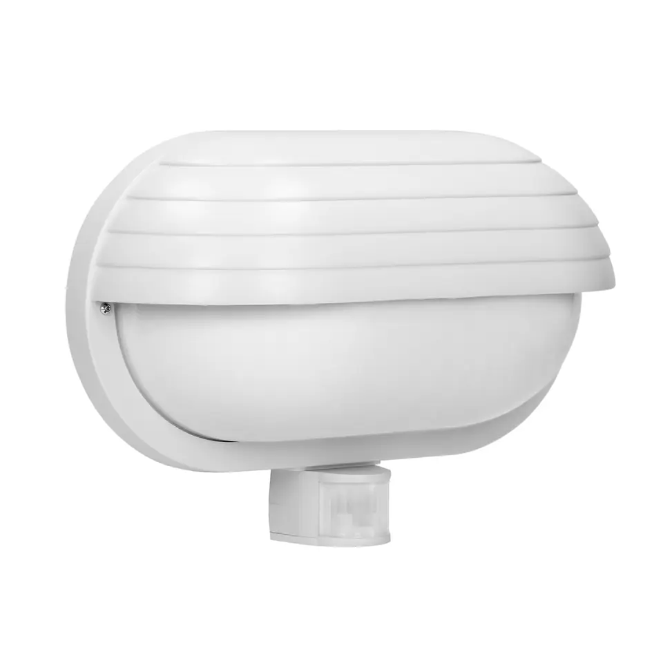 ⁨MUSAM, oprawa ogrodowa z czujnikiem ruchu 180st, 1x60W, E27, IP44, z przesłoną, plastik, biała Symbol: LF-1/W EAN: 590825,LF-1/W⁩ w sklepie Wasserman.eu