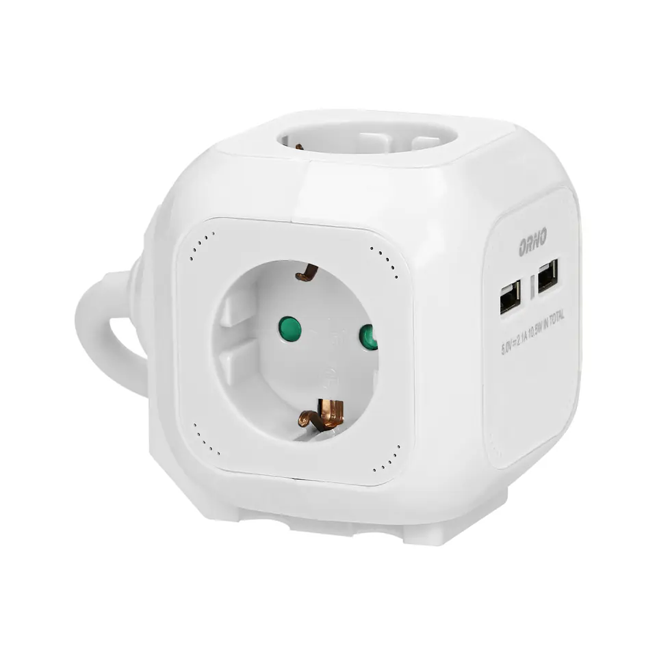 ⁨Przedłużacz 4 krotny 2P+Z (Schuko), ładowarka 2xUSB, 1,4m H05VV-F 3x1,5mm2, biały⁩ w sklepie Wasserman.eu