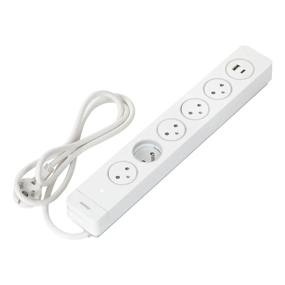 ⁨Listwa przeciwprzepięciowa 5 gniazd 2P+Z typu EasyEject, kabel 1,5m (3x1,5mm2), z podświetlanym wyłącznikiem i 2 szybkimi ładowarkami USB A + C⁩ w sklepie Wasserman.eu