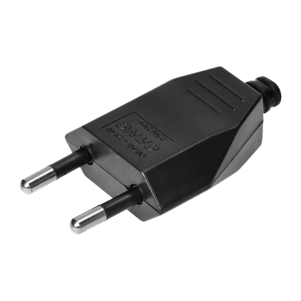 ⁨Wtyczka płaska bez uziemienia, 2,5A, 250V, czarny poliwęglan, 1 sztuka⁩ w sklepie Wasserman.eu
