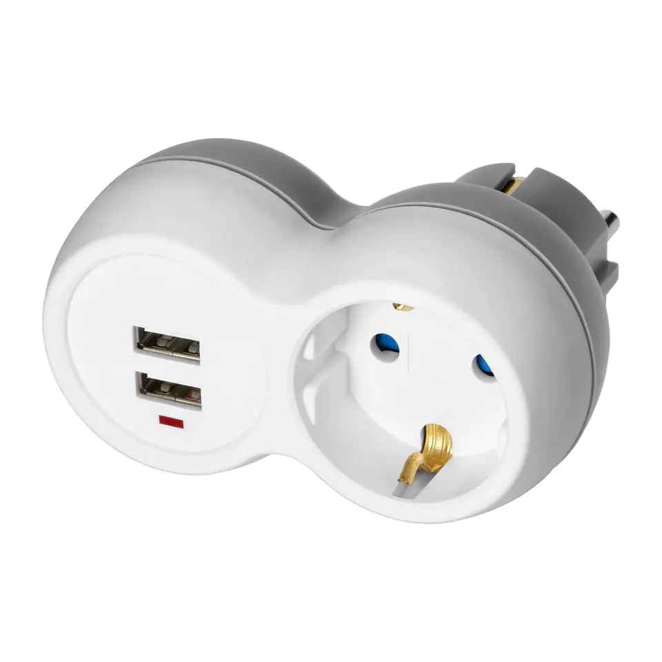 ⁨Rozgałęźnik 2P+Z (Schuko) z ładowarką 2xUSB, biało-szary⁩ w sklepie Wasserman.eu