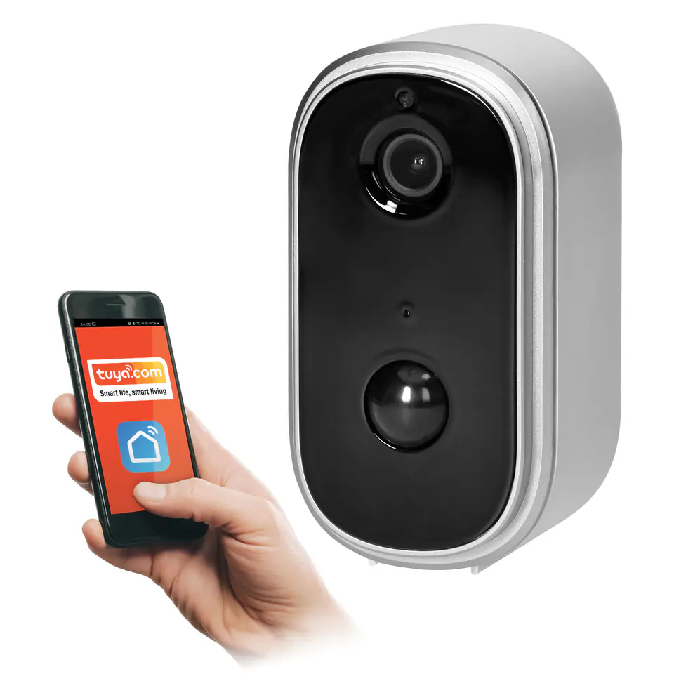⁨Bezprzewodowa zewnętrzna kamera IP z WiFi komunikacja ze smartfonem z aplikacją Tuya, IP65, interkom, pamięć⁩ w sklepie Wasserman.eu