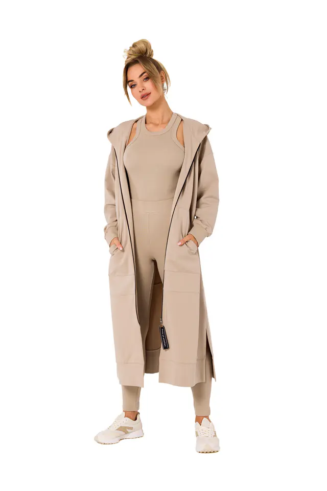 ⁨M729 Bluza długa jak parka - beżowa (kolor beż, rozmiar L/XL)⁩ w sklepie Wasserman.eu