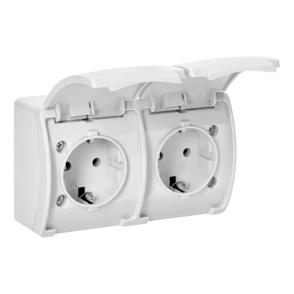 ⁨Gniazdo podwójne 2x2P+Z Schuko AQUATIC, IP44, biały⁩ w sklepie Wasserman.eu