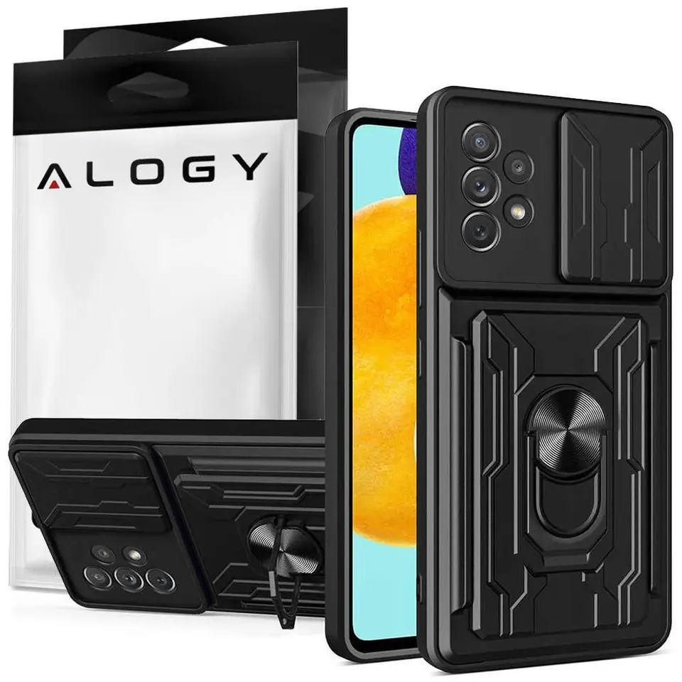 ⁨Etui Alogy Camshield Ring Wallet Case z osłonką na aparat i portfelem do Samsung Galaxy A53 Black⁩ w sklepie Wasserman.eu