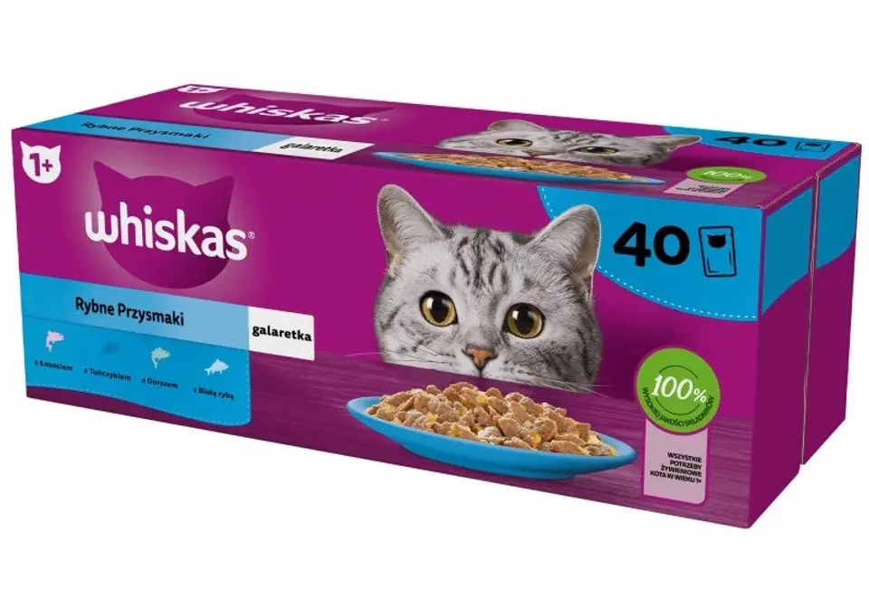 ⁨WHISKAS Rybne przysmaki w galaretce - mokra karma dla kota - 40x85 g⁩ w sklepie Wasserman.eu