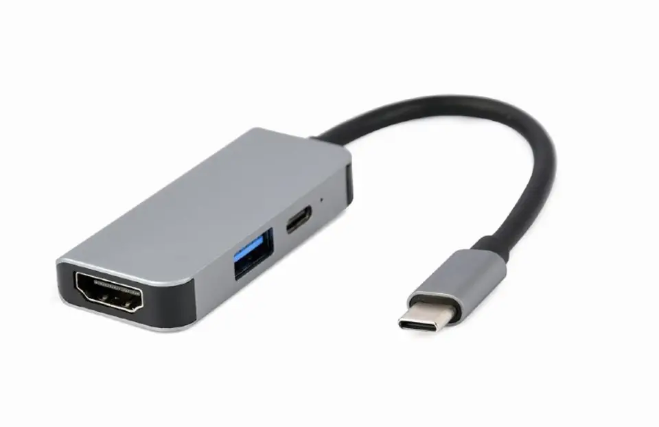 ⁨Gembird A-CM-COMBO3-02 USB Type-C 3-in-1 multi-port adapter (USB port + HDMI + PD), silver⁩ at Wasserman.eu