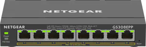⁨NETGEAR 8-Port Gigabit Ethernet High-Power PoE+ Plus Switch (GS308EPP) Managed L2/L3 Gigabit Ethernet (10/100/1000) Power over Ethernet (PoE) Black⁩ at Wasserman.eu