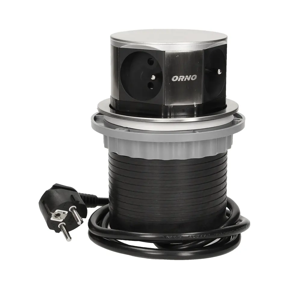 Gniazdo meblowe ?10cm wysuwane z blatu z przewodem 1,5m, 4x2P+Z, INOX w sklepie Wasserman.eu