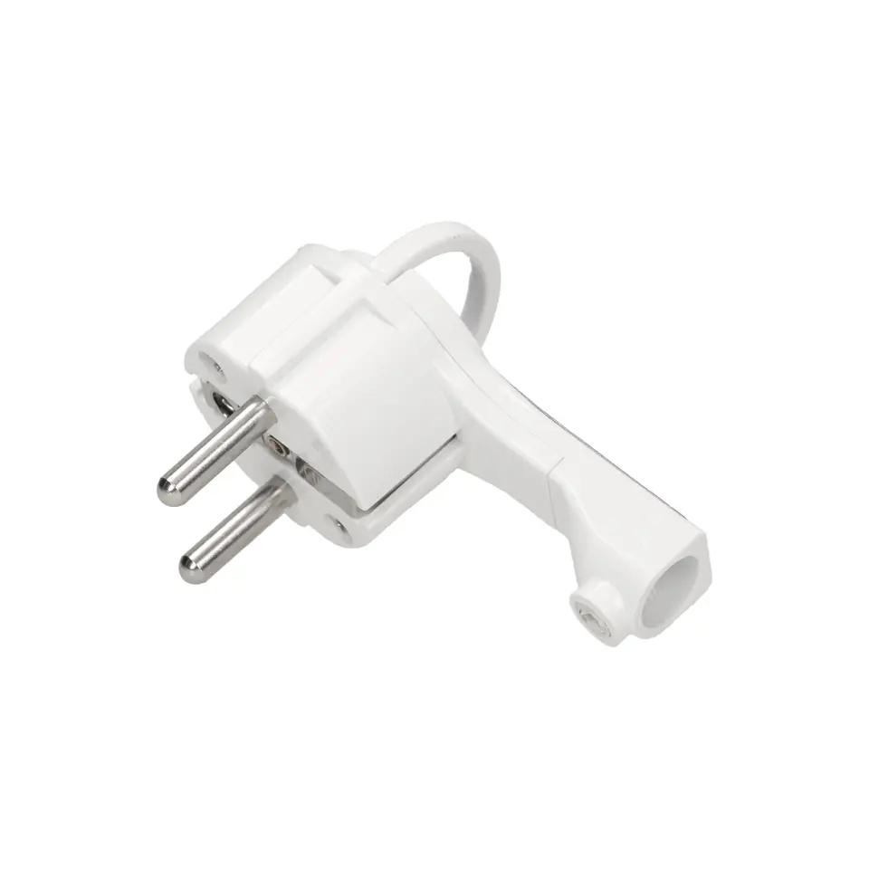 ⁨Flat plug, Uni-Schuko with handle, detachable, white⁩ at Wasserman.eu