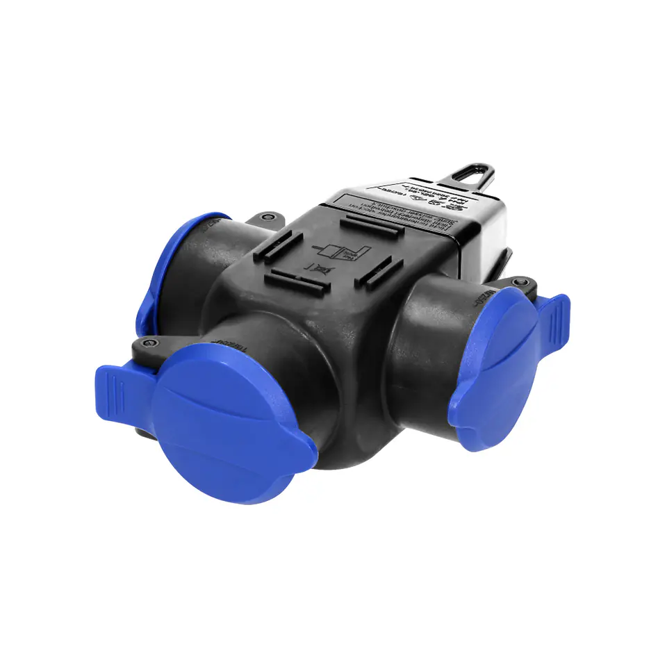 ⁨Splash-proof and impact-resistant splitter, IP44, 3 x 2P+Z sockets, 16A, 230V AC, schuko version⁩ at Wasserman.eu