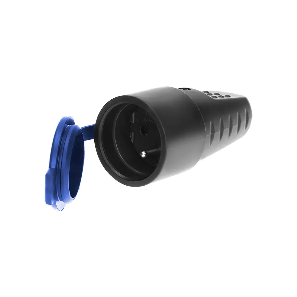 ⁨Ip44 straight rubber socket with grounding, black⁩ at Wasserman.eu