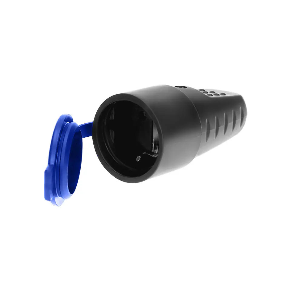 ⁨IP44 straight rubber socket with grounding, black, schuko version⁩ at Wasserman.eu